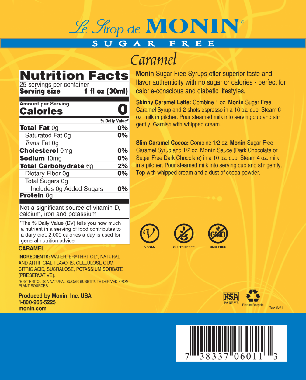 Monin - Sugar Free Caramel Syrup 750ml - Image 2